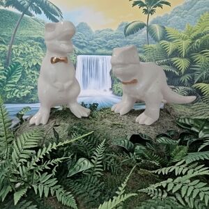 White Dinosaur Salt and Pepper Shakers with Gold Accents